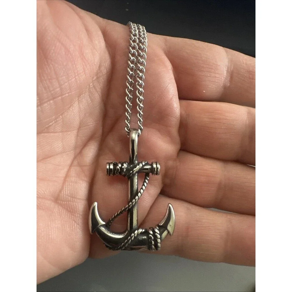 Men's Silver Stainless Steel Nautical Anchor 45mm Charm Pendant Chain Ocean Sea